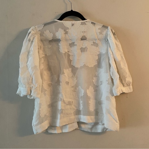 Wilfred Aritzia Rengo Floral Jacquard Puff Sleeve Blouse Cottagecore Women's - Picture 3 of 10